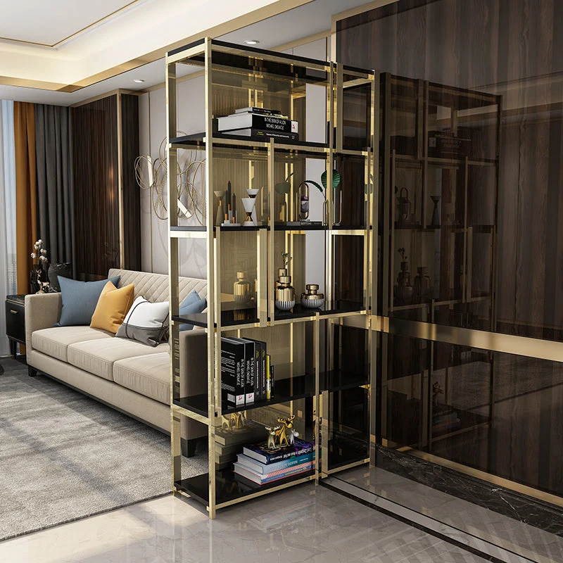 Gold Closed Back Bookshelf Glam Standard Engineered Wood Bookcase