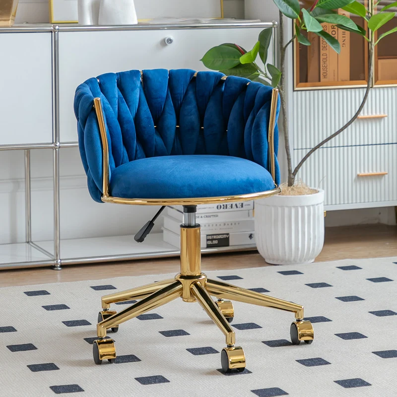Contemporary Luxury Round Velvet Fabric Adjustable Height Vanity Stool Tufted Backrest For Bedroom