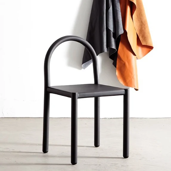 Contemporary Nordic Square Saddle-Style Faux Leather Carbon Steel Dining Chair Half Round Backrest For Dining Room