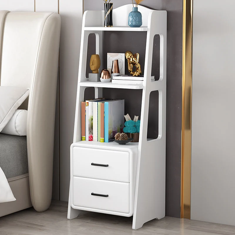 Ladder Bookcase Contemporary Wooden 2 Shelves Bookshelf with Drawers