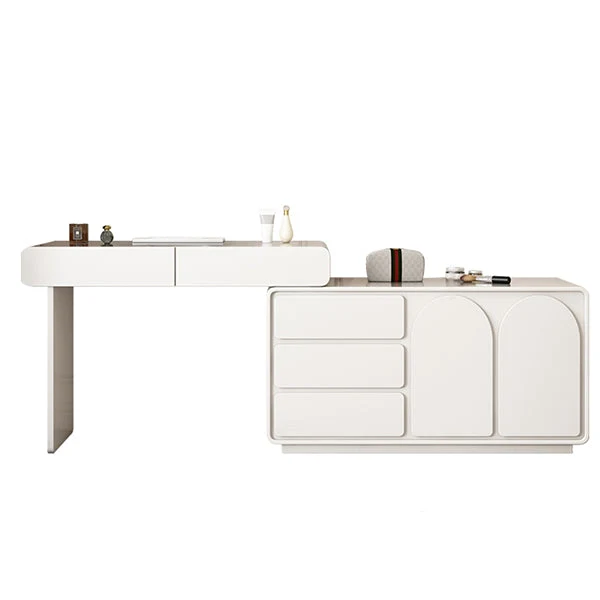 Lighted Mirror Wood White Modern Vanity Dressing Table with Drawers