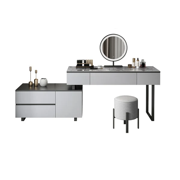 Gray Bedroom Lighted Mirror Vanity Makeup Dressing Table Set