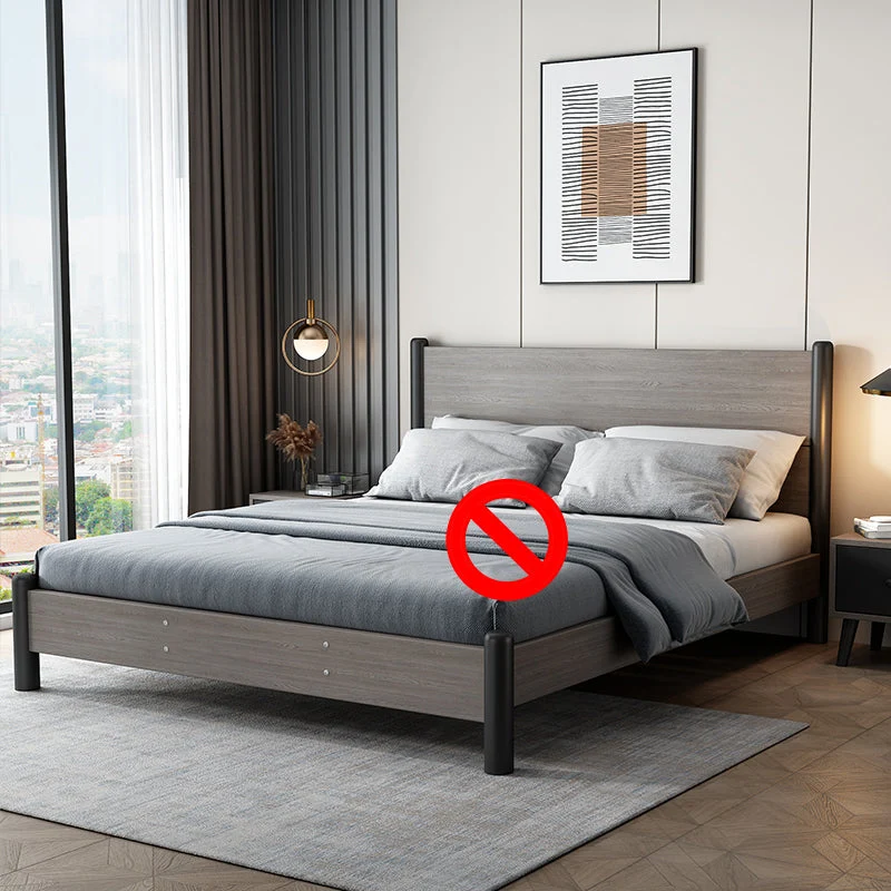 36.61" High Standard Bed with Headboard Gray Solid Wood Mattress Included