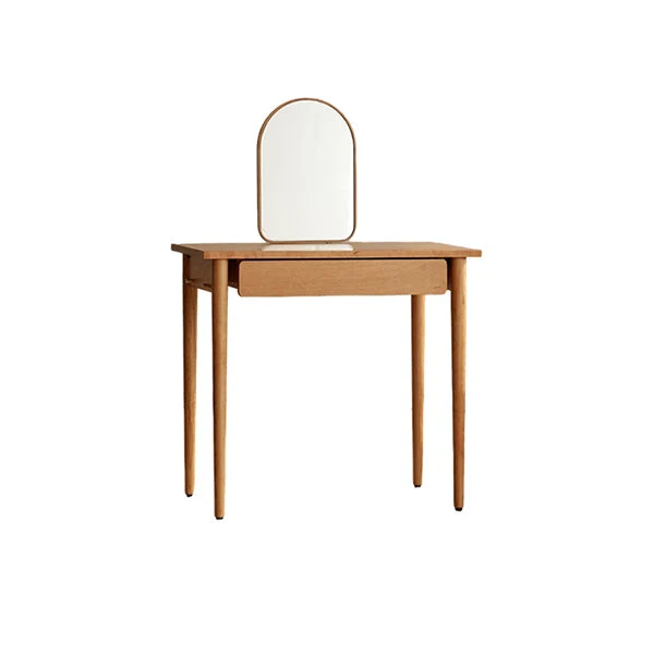 Natural Solid Wood Standing Mirror 1 Drawer Makeup Vanity Desk Table