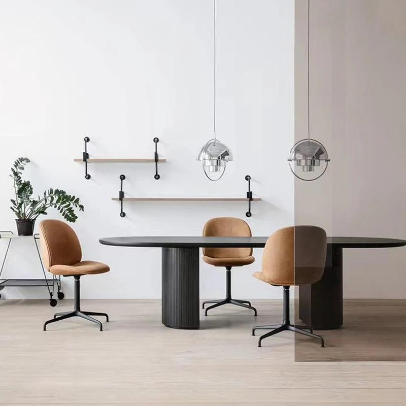 Modern Wooden Table Oval Dinner Room Kitchen Table in Black with Double Pedestal