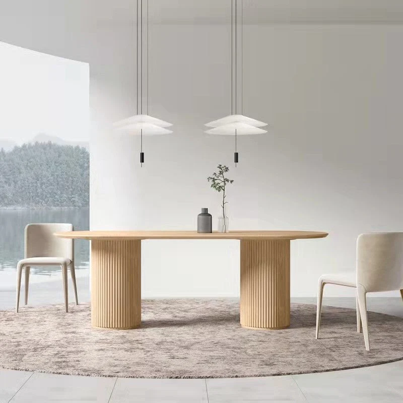 Oval Pine Solid Wood Table Double Pedestal Dining Room Table in Natural