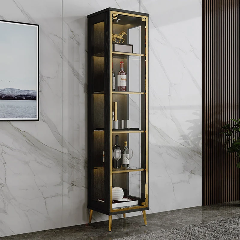 Glam Display Stand Black/Walnut Finish Display Cabinet with Glass Locking Doors