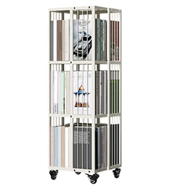 Steel Beige Shelf Bookcase 13.8" Wide Contemporary Bookshelf for Home Office