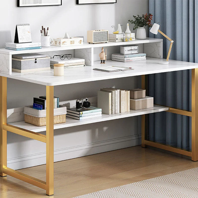 Glam Wooden Writing Desk Rectangular Office Desk With Metal Legs