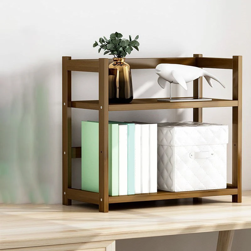 Standard Bamboo Shelf Bookcase Contemporary Brown Open Bookcase