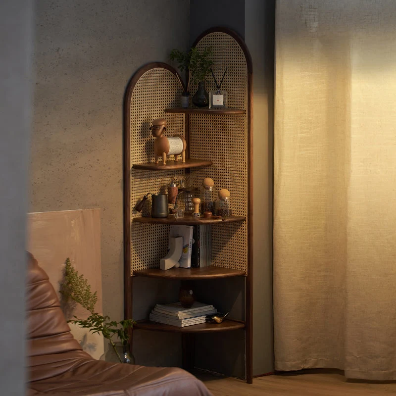 Corner Wooden 4-Tier Shelf Contemporary Bookcase with Shelves