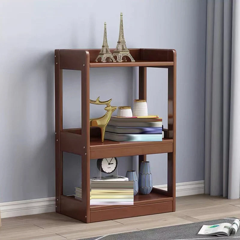 Contemporary Open Shelf Bookcase Rubberwood Bookshelf for Living Room