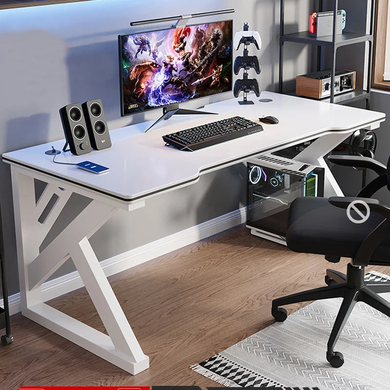 Contemporary Wooden Office Desk Rectangle Computer Desk with Metal Base