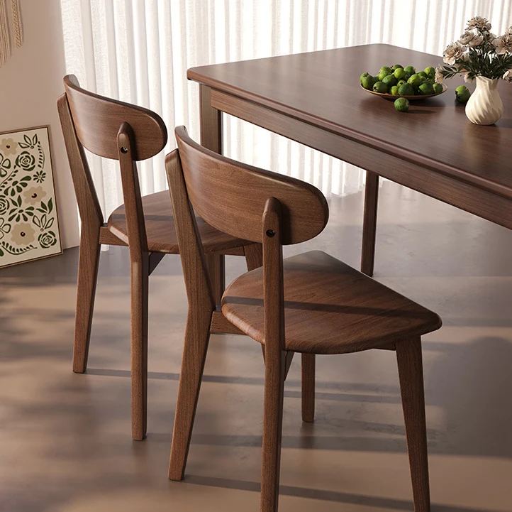 Traditional Vintage Round Corner Rectangular Rubber Wood Dining Chair Curved Backrest For Living Room