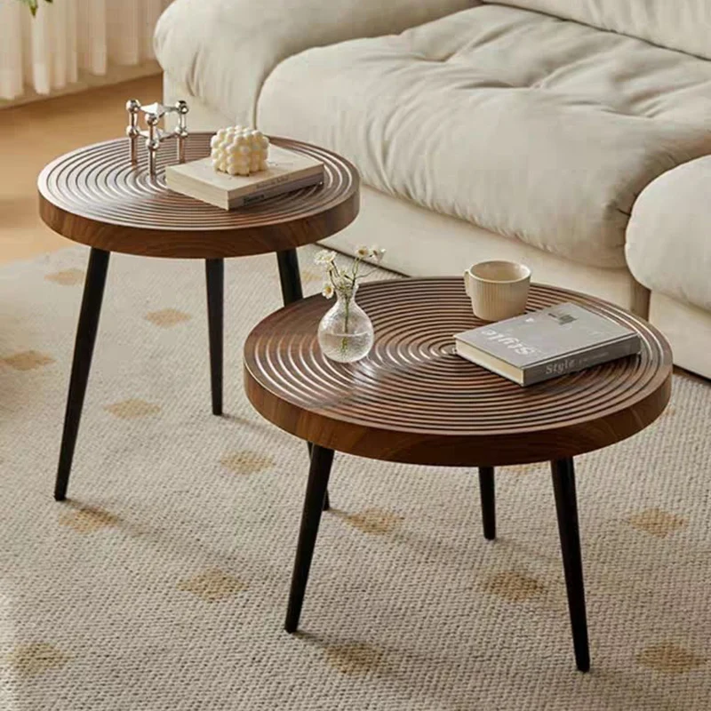 Contemporary Nordic Round Annual Shape MDF Iron Frame Coffee Table For Living Room