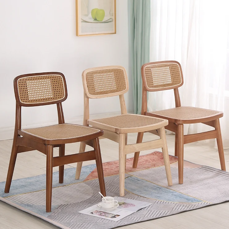 Contemporary Nordic Square Octagonal Rattan Solid Wood Dining Chair Backrest For Dining Room