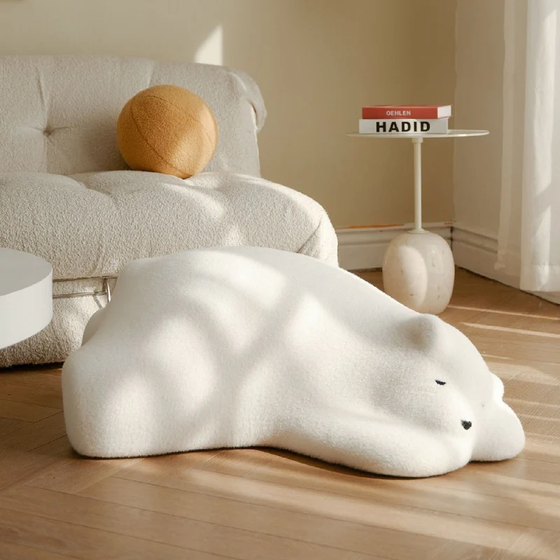Contemporary Creative Kids Lying Polar Bear Velvet High-Density Shaping Foam Wood Lazy Sofa Backrest For Bedroom