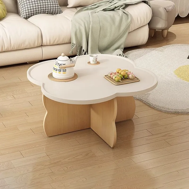 Modern Minimalist Clover Round MDF Cat Scratch Resistant Leather Coffee Table For Living Room