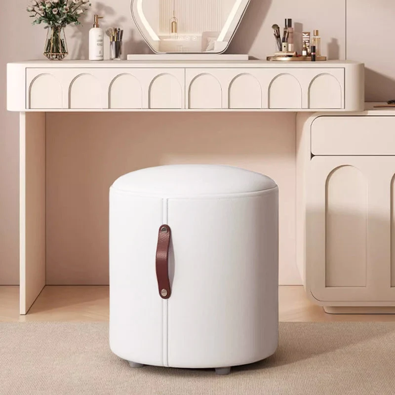 Contemporary Nordic Cylinder Portable PVC Leather Plywood Vanity Stool Backless Armless For Bedroom