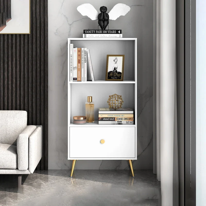 Modern Engineered Wood Bookcase Standard Closed Back Bookshelf with Drawer