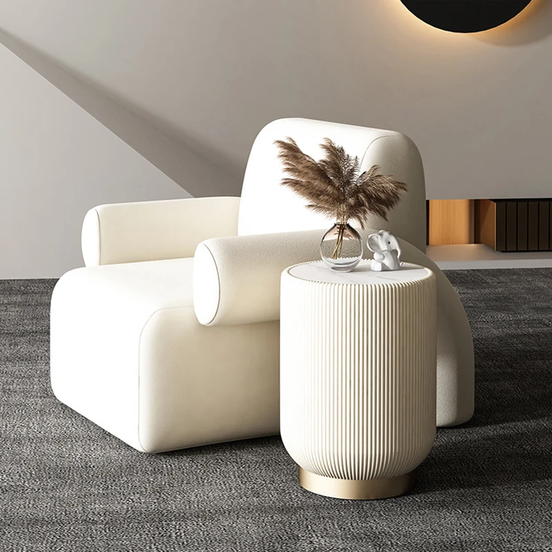 Contemporary Nordic Cylinder Rock Board Plywood PU Leather Side Table 1 - Tier For Living Room