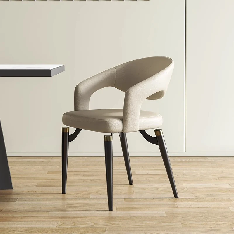 Modern Simplicity Curved PU Leather Carbon Steel Dining Chair Backrest Armrest For Dining Room
