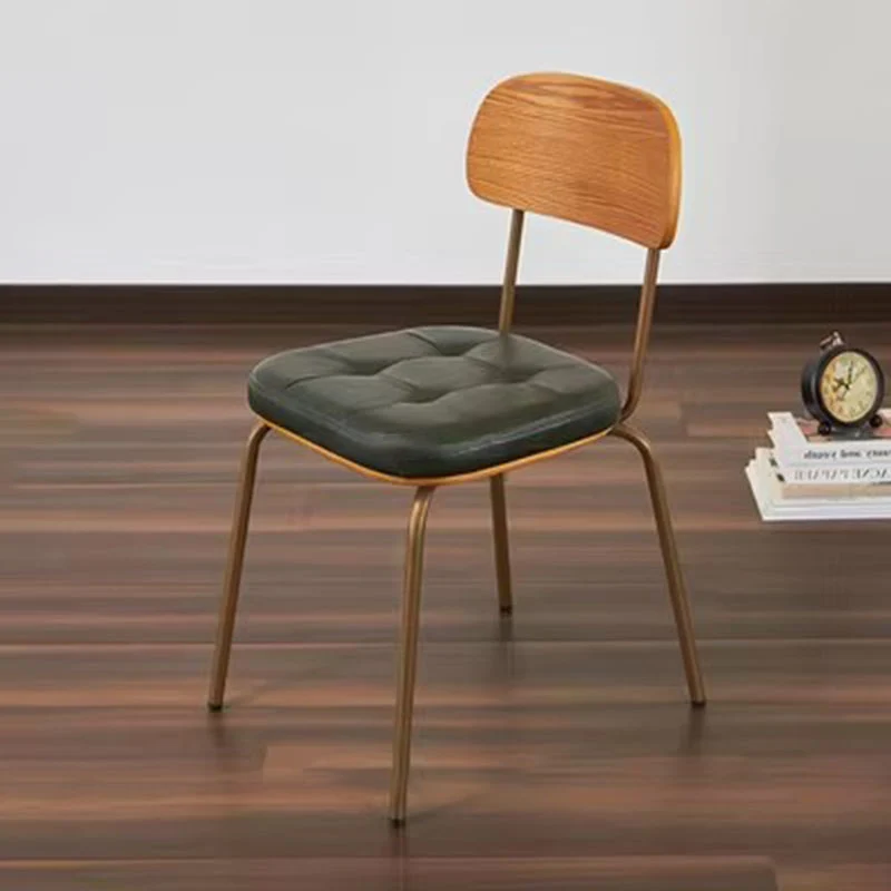 Traditional Vintage Square Cushion Iron PU Leather Sponge Dining Chair Backrest For Dining Room