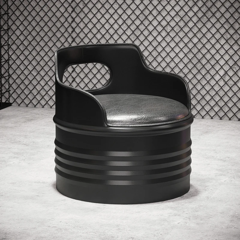Contemporary Industrial Drum Round Iron Leather Sponge Coffee Table & Chair Set For Dining Room