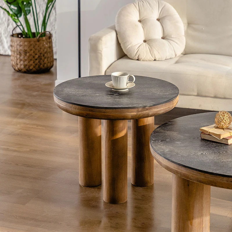Traditional Vintage Round Pine Wood MDF Ash Wood Veneer Coffee Table For Living Room