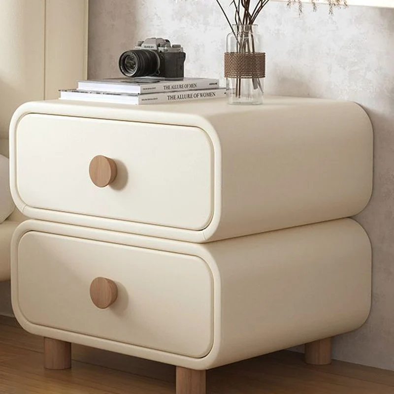 Contemporary Scandinavian Square Microfiber Leather Eco-Friendly Engineered Wood Nightstand 2-Drawer For Bedroom