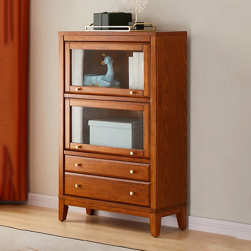 Modern Style Closed Back Bookshelf Wooden Standard Bookcase with Drawers