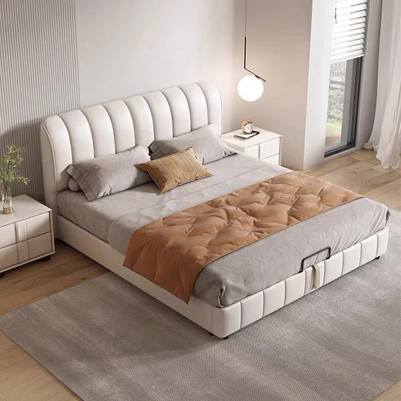 Glam wood Bed Frame Faux Leather Standard Bed with Upholstered Headboard for Bedroom