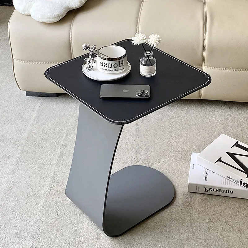 Modern Minimalist Saddle-Style Faux Leather & Carbon Steel Square Side Table For Living Room & Bedroom