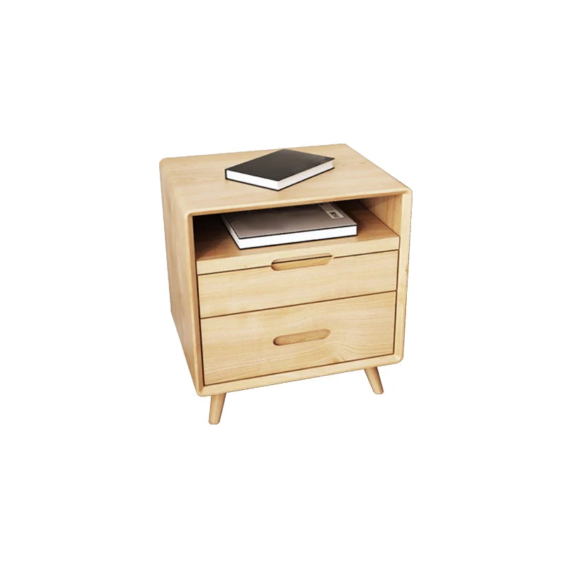 2 Drawers Night Table 1 Shelf Solid Wood Nightstand With Legs ,20.9" Tall