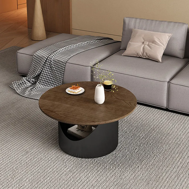 Traditional French Wood & Carbon Steel Round Coffee Table With 2-Tier Storage For Living Room & Bedroom