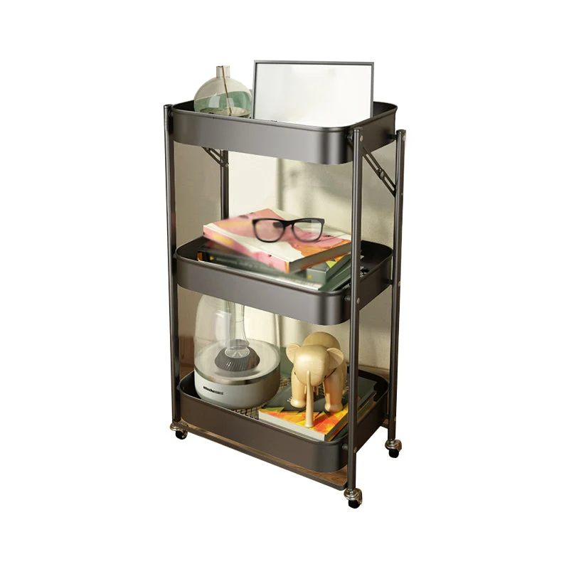 Contemporary Metal Etagere Bookshelf Stackable Open Bookcase with Caster Wheels