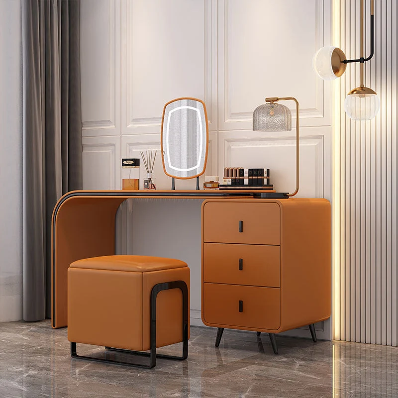 Leather Makeup Vanity Desk Lighted Mirror Makeup Vanity Desk Table