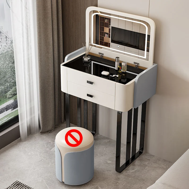 Contemporary Glass Makeup Counter Bedroom Make-up Vanity with Lighted Mirror