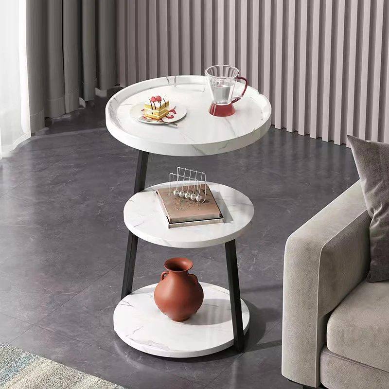Contemporary Nordic MDF And Metal Round Side Table With 3 Tiers For Living Room