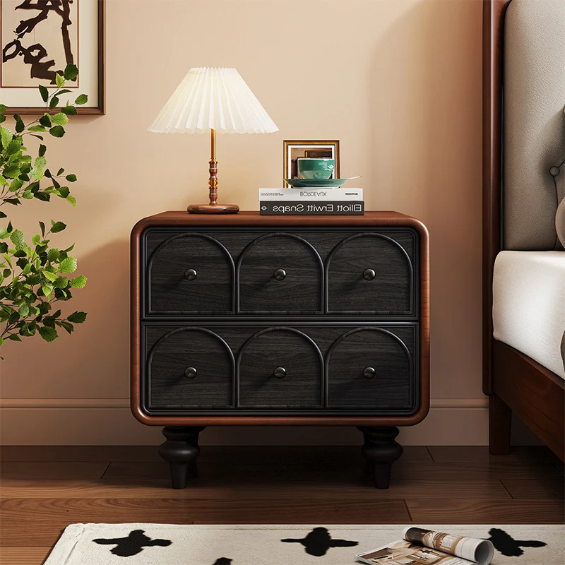 Traditional French Square Cube Door Pattern Birch Plywood Nightstand 2 - Drawer For Bedroom
