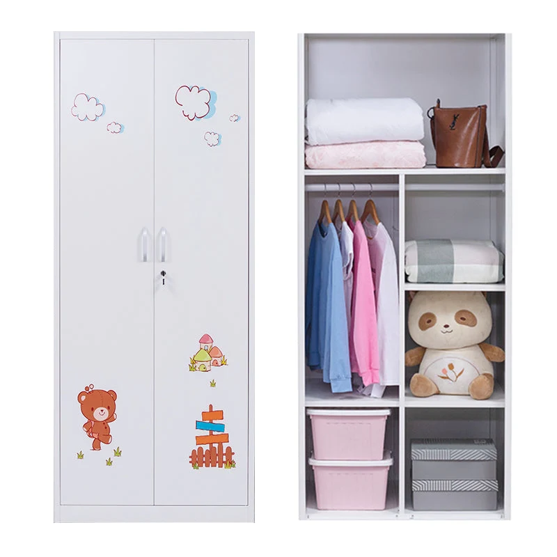 Contemporary Two Doors Wardrobe Armoire Steel Wardrobe Closet