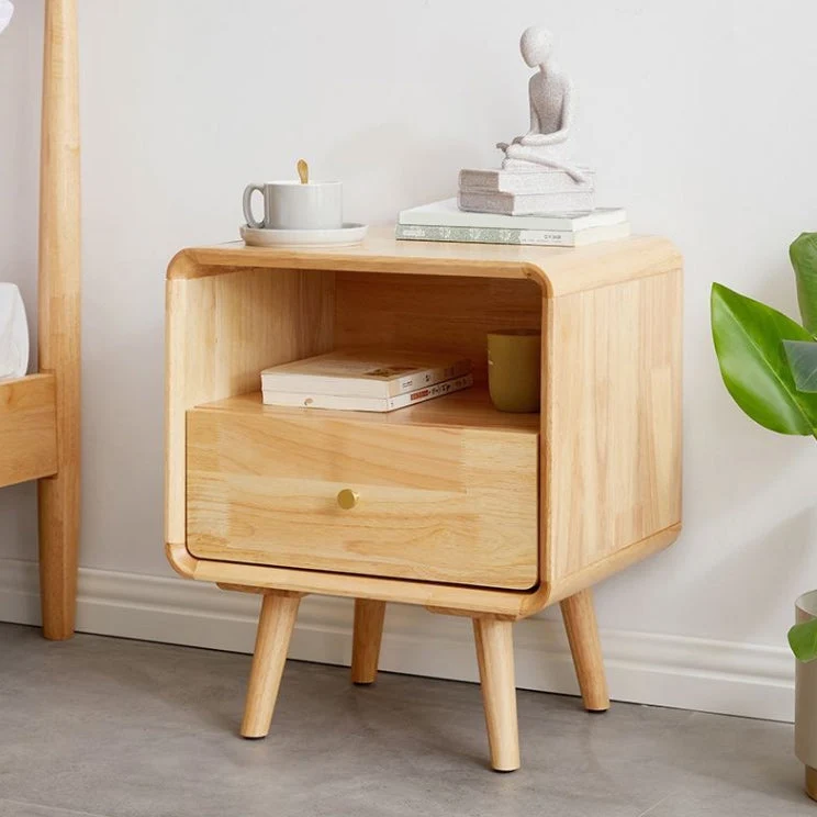 1 Drawer Solid Wood Nightstand 1 Shelf Modern Night Table with Legs ,20.9" Tall