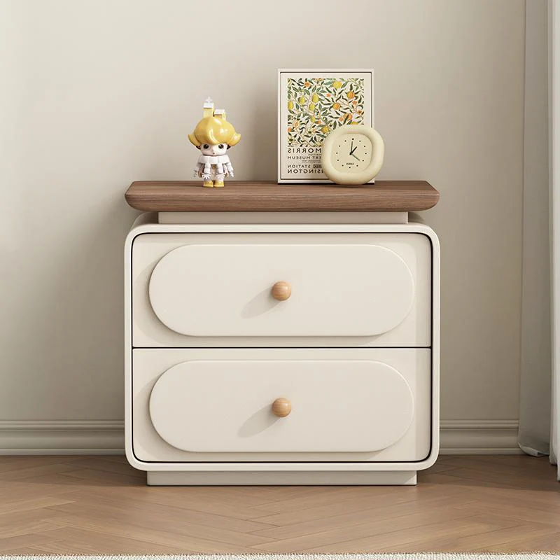 Traditional French Wood And Microfiber Square Nightstand 2-Drawer For Bedroom And Living Room