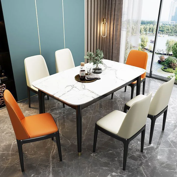 Modern Minimalist Microfiber Leather And Solid Wood & Plywood Square Upholstered Dining Chair With Backrest For Living Room