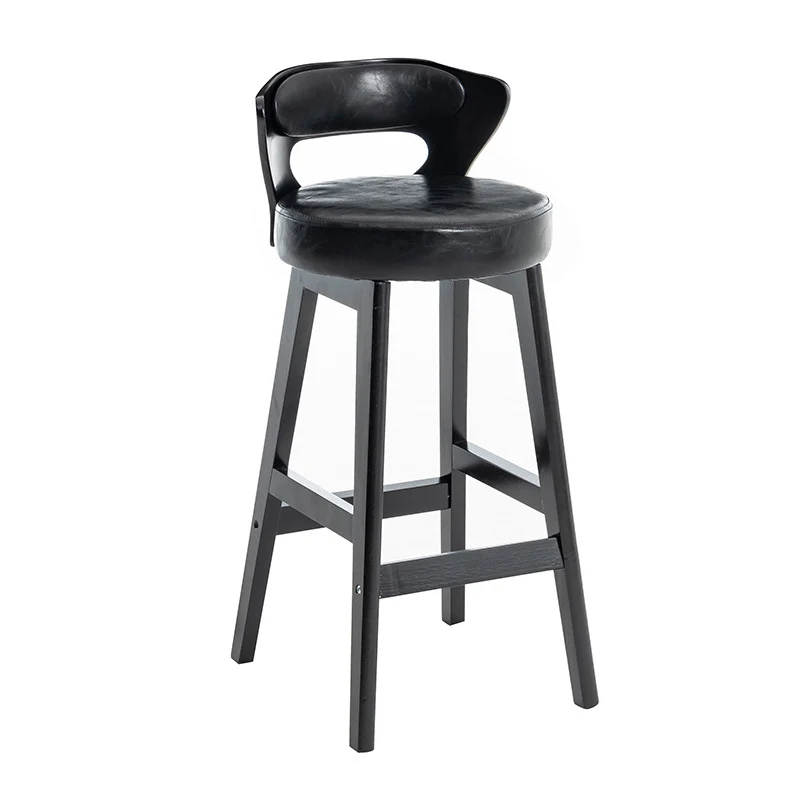Modern Minimalist PU Leather & Solid Wood Round Horn-Shaped Bar Stool With Backrest For Living Room & Dining Room