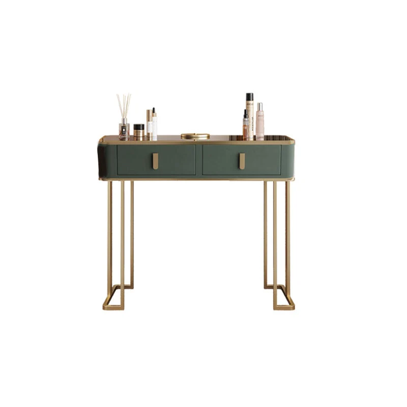 Glass Top Dressing Table Solid Wood Green Make-up Vanity with Drawers