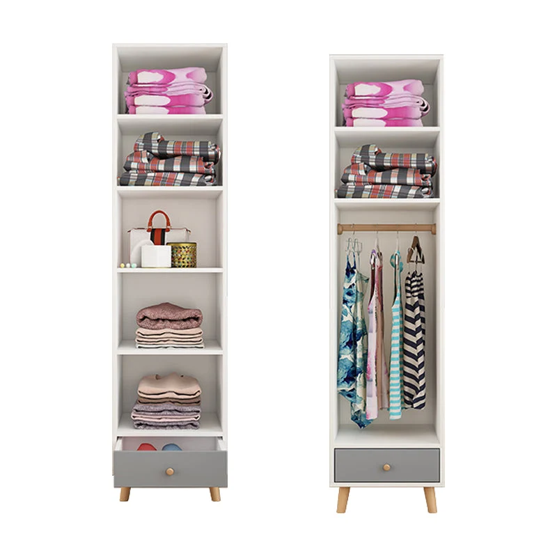 Bedroom Hinged Door Wardrobe with Wooden Legs Modern Cabinet with Clothes Rail