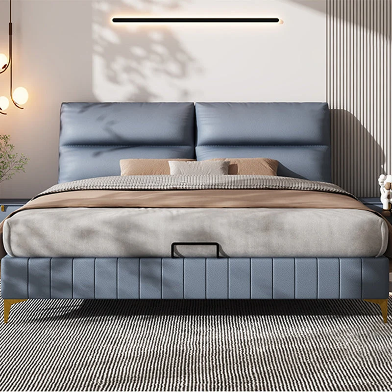 Modern Upholstered Headboard Rectangular Panel Solid Wood Bed Frame