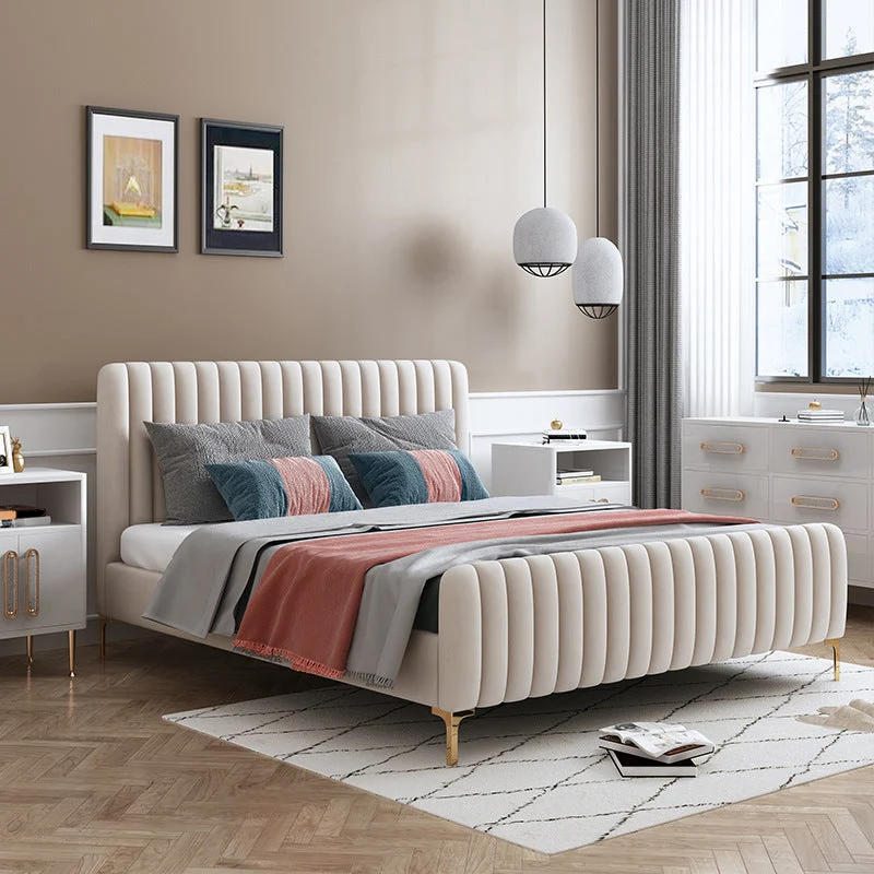 Glam Style Bed Frame Solid Color Standard Bed with Headboard