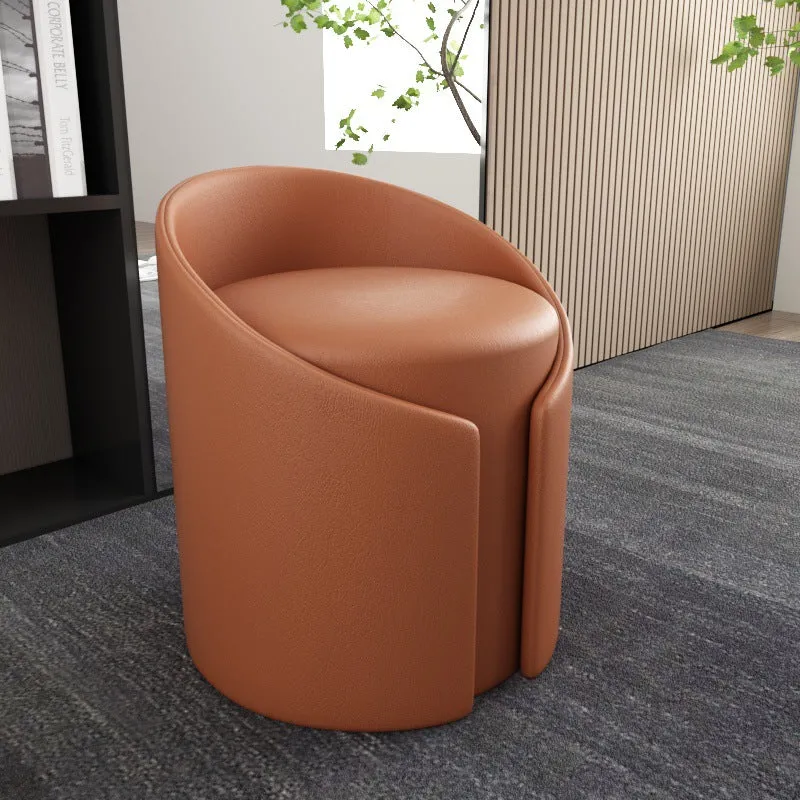Contemporary Simplicity Round Faux Leather Wood Frame Low Stool For Living Room